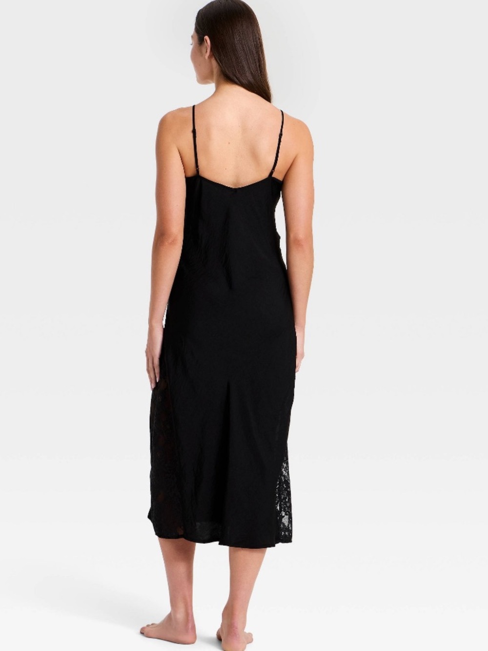 Auden Black Lace-Panel Slip Chemise
